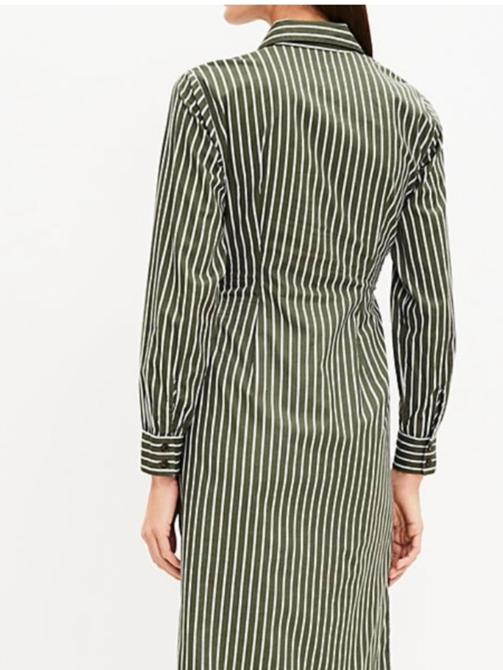 Loft striped Olive Green Pinstripe Wrap Shirtdress - Picture 3 of 5